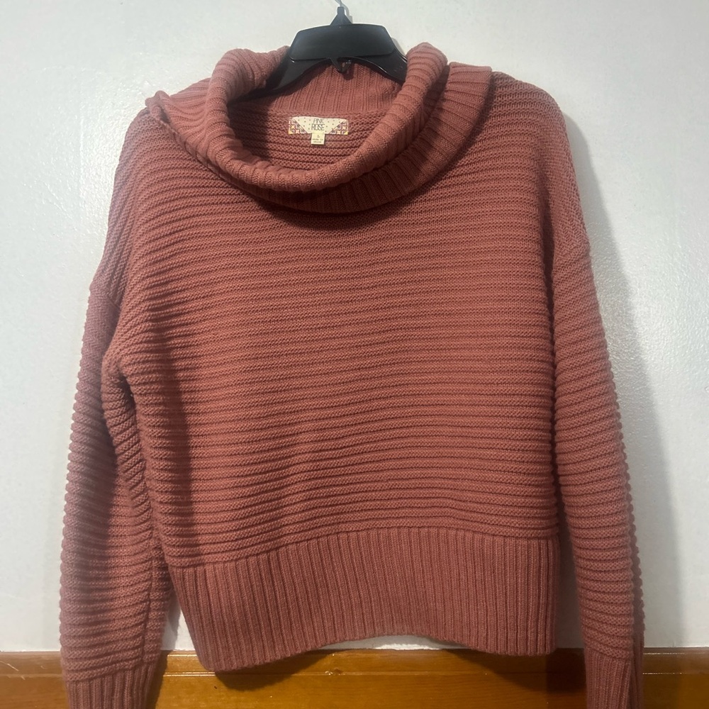 Pink Rose Ribbed Cowl Neck Sweater - Dusty Rose